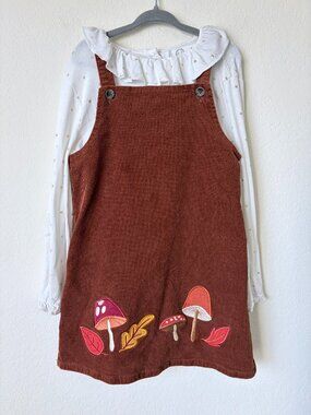Adventure Wear 360 Dress Youth Girls 6 Brown Fall Mushroom Corduroy Jumper Set
